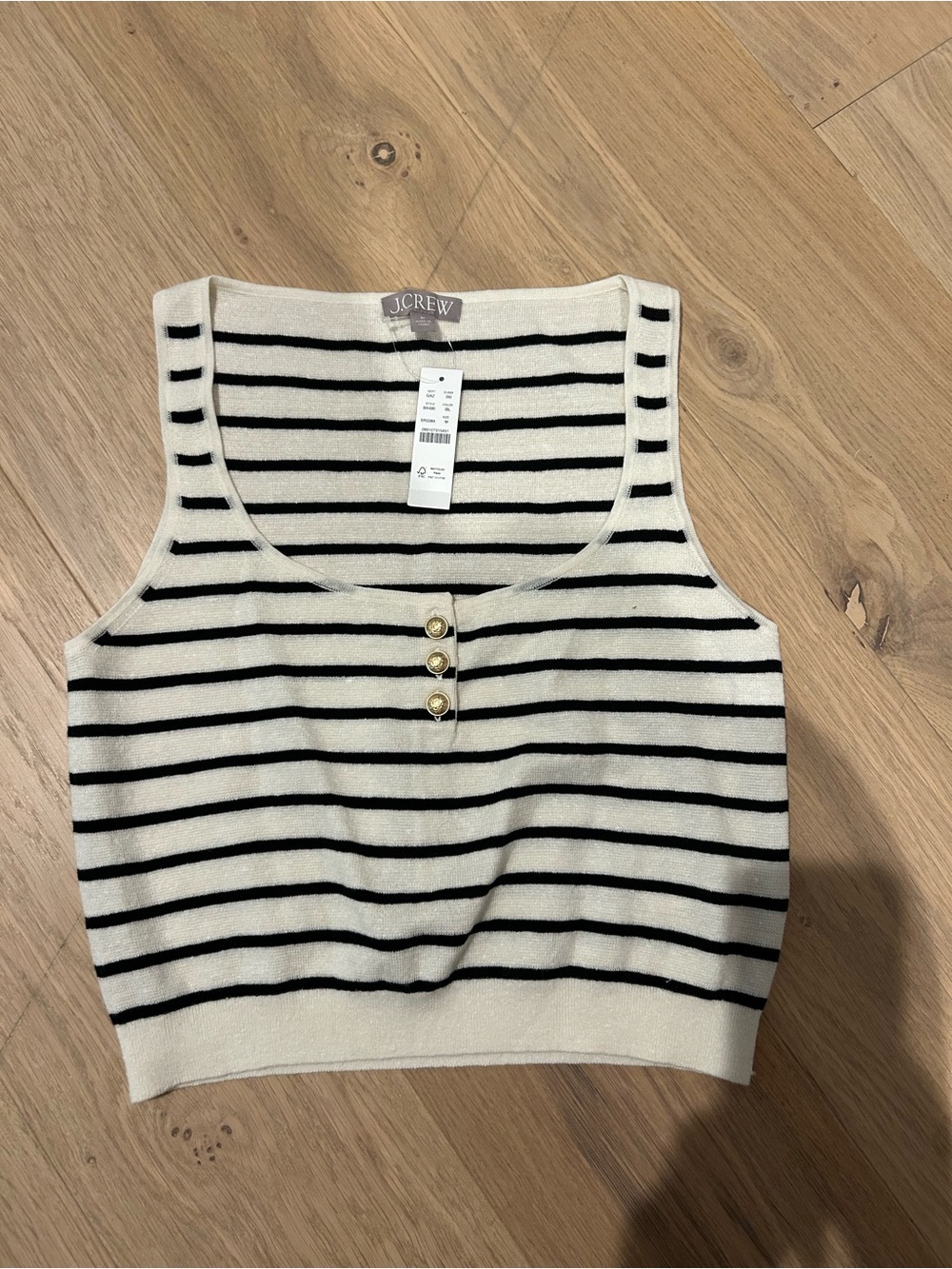 J. Crew Cream & Navy Striped Button-Front Tank Top